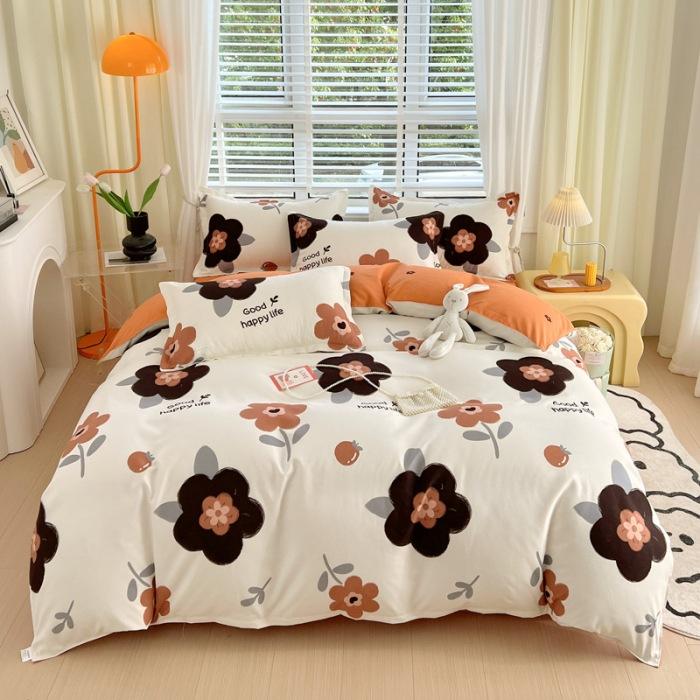 Утолщенный потертый комплект из четырех предметов, осенне-зимний комплект из хлопка из 4 предметов, простыня, пододеяльник, комплект наволочек, постельное белье.