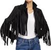 Fringe Open Jacket Cropped Black Suede Leather Women's Biker Stylish Handmade Lambskin