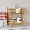 2-Tier Storage Shelf Rustic Wooden Desktop Stand Display Rack Trapezoidal Storage Organizer for Home Office Desk Kitchen Countertop