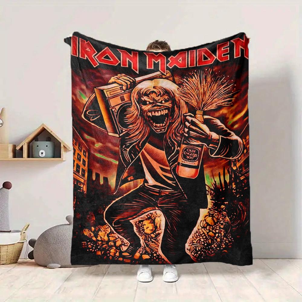 1pc Iron Maiden Band Merchandise Flannel Blanket [Cozy Throw Blanket] For Sofa, Bed, Travel, Camping, Livingroom, Office, Couch, Chair, And Bed