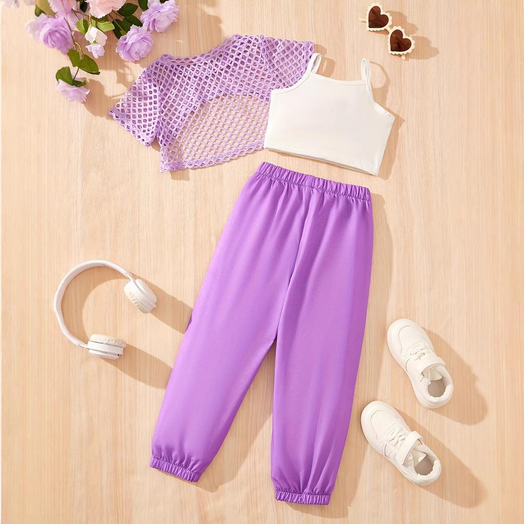 Модный повседневный топ, жилет, брюки, комплект из трех предметов, летний детский модный костюм для девочек