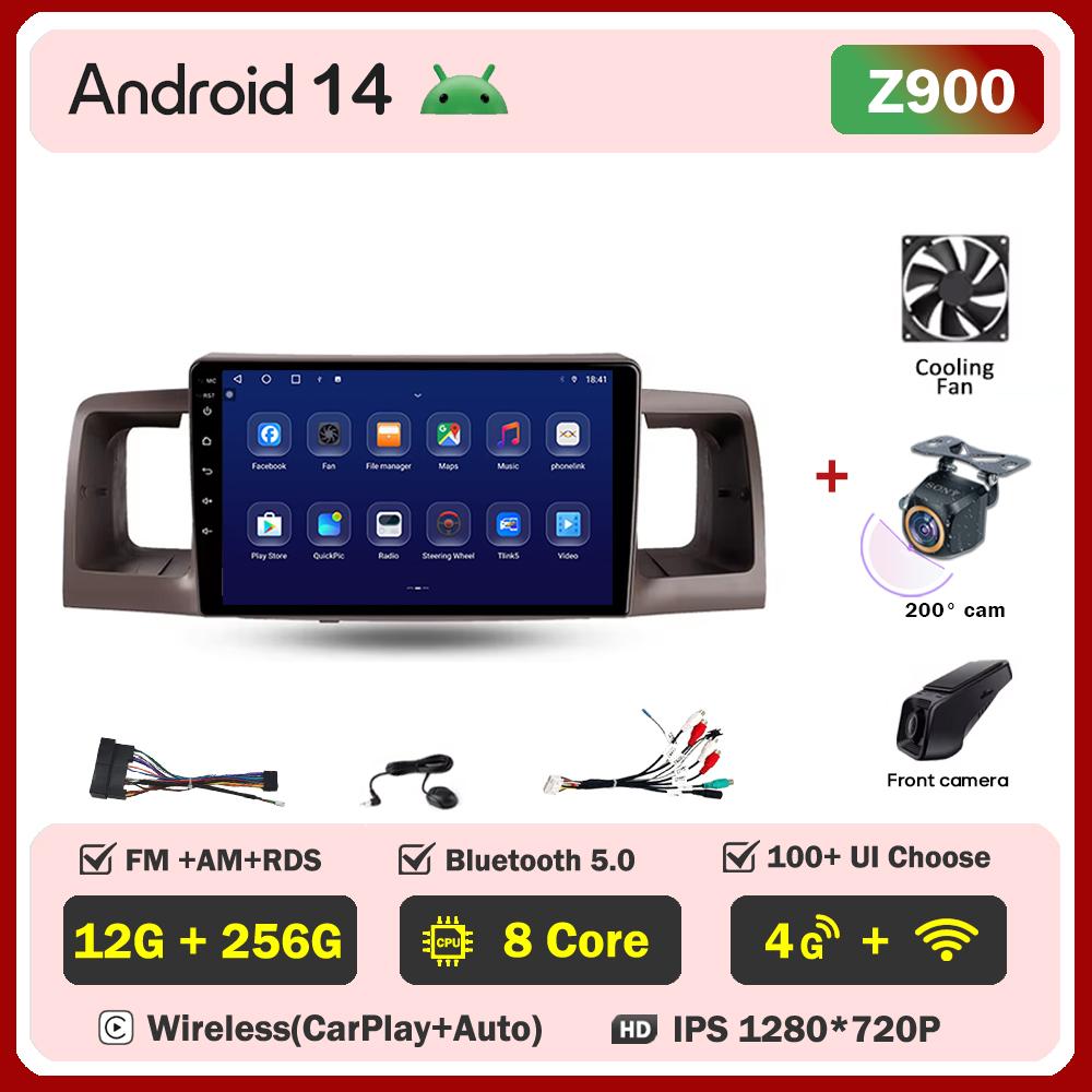 Android 14 для Toyota Corolla E130 E120 2000-2004 Автомобильный мультимедийный видеоплеер Carplay Экран Интеллектуальные системы GPS-навигация