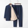Men's Double-Layer Cotton Linen Tang Suit Set for Autumn/Winter: Zen Meditation & Tea Wear