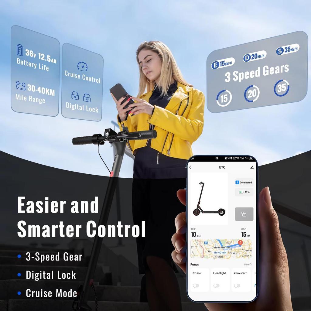 The N7MAX folding electric scooter is equipped with a 500W motor and a 36V 12.5Ah battery, with a maximum speed of 35KM/h