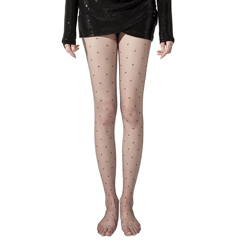 Bonas Women's Ultra-Thin Sexy Black Polka Dot Stockings - Anti-Snag Bare Leg Nightclub Wear