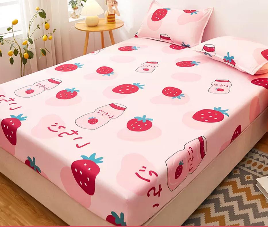Bed Fitted Sheet with Elastic Rubber Washed Cotton Cartoon Animal Print Fitted Sheet + 2pcs Pillowcases 15 Sizes Mattress Cover