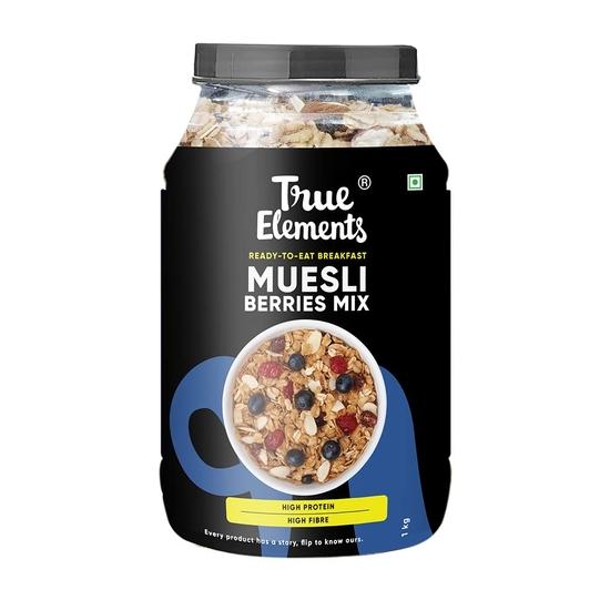 True Elements Berries Mix Muesli – 1kg | Wholegrain Cereal with Cranberries & Blueberries