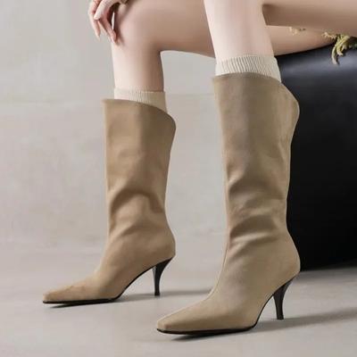 Женские полусапожки 2025 года, новые классические туфли из искусственной замши, стильные, с острым носком, удобные, без застежек, модные женские сапоги