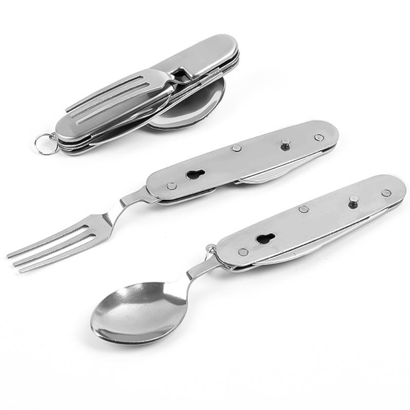 6-in-1 Portable Camping Cutlery Set Stainless Steel Folding Fork Spoon Knife Opener Tableware Hiking Travel Kitchen Utensils