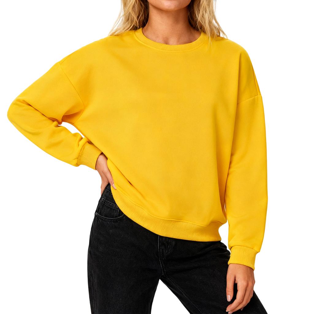 Женский свободный удобный повседневный и модный свитшот с круглым вырезом, рукавами с резьбой, однотонный, с длинными рукавами