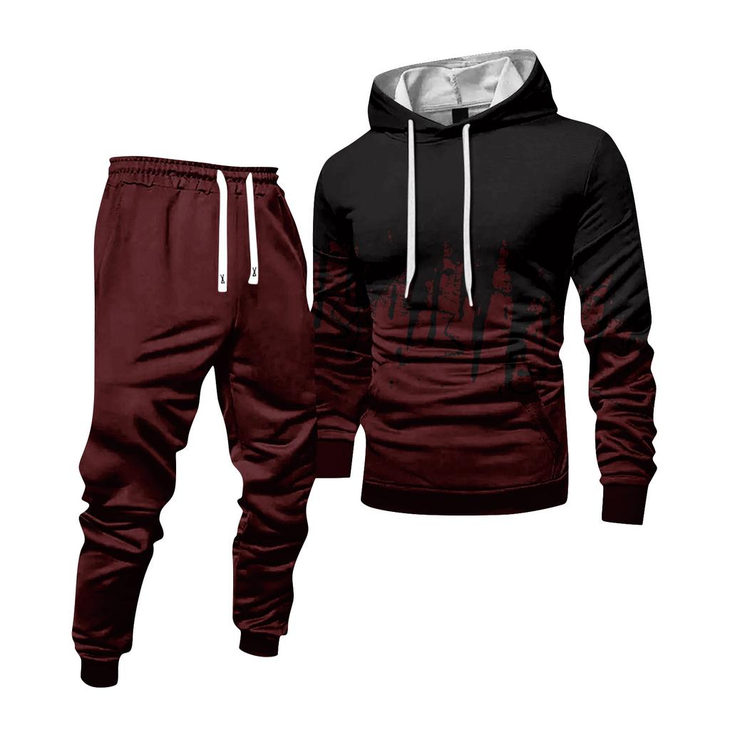 Men's Colorblock Hooded Sweatshirt And Sweatpants Casual Sports Suit