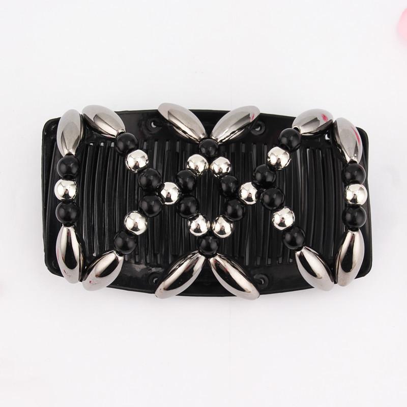 Женская эластичная заколка для волос, растягивающаяся двойная волшебная расческа для волос, черная заколка для волос ручной работы из бисера