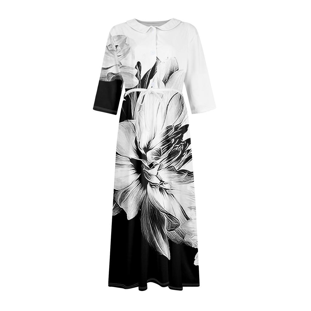 Женская мода повседневное платье с воротником на лацкане и пуговицами с рукавами 3/4 и бретелями