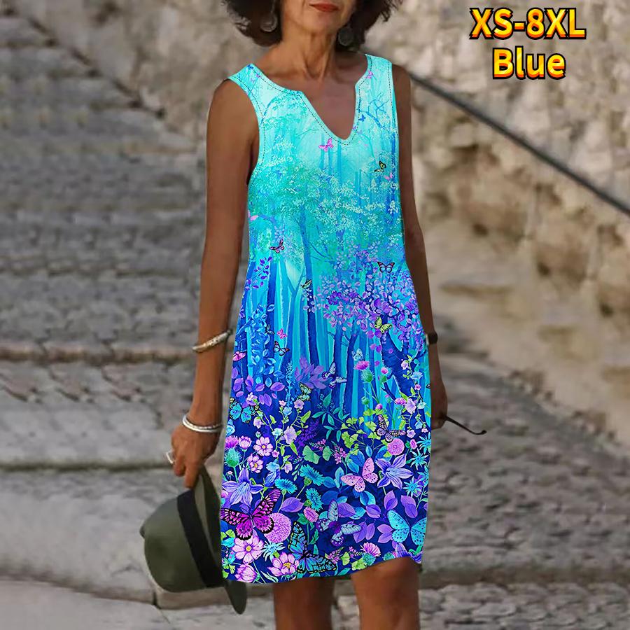 Женское платье с v-образным вырезом, летнее лесное платье с фрагментированными цветами и принтом, повседневное модное платье без рукавов, повседневные свободные сексуальные платья размера плюс XS-8XL