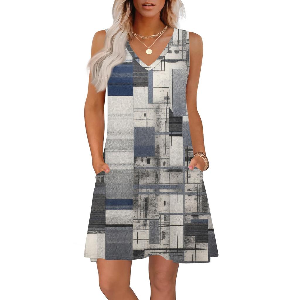 Женские летние платья свободного кроя с принтом V-образным вырезом без рукавов сарафаны пляжное гавайское платье с карманами