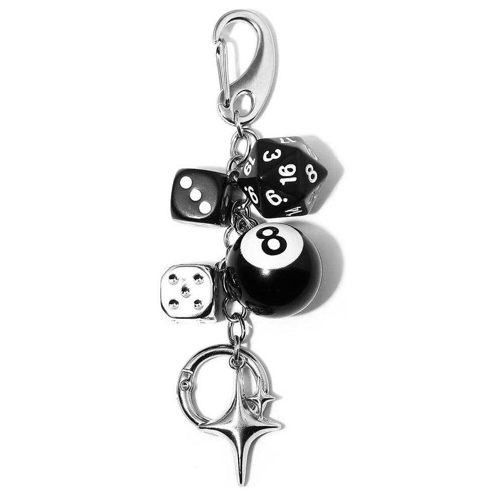 Black Dice Billiards Keychain Hiphop Lucky Dice Pendant Bag Charm Punk Cool Jewelry Accessories Bag Charms Birthday Gift