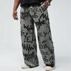 Men's Loose Casual Solid Color  Trousers Black Letters Printed Straight Pants