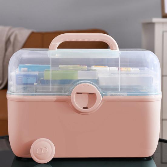 Medicine Storage Box Pill Organizer 3-Layer Design Large Capacity Transparent Lid Portable Medicine Organizer Box with Handle