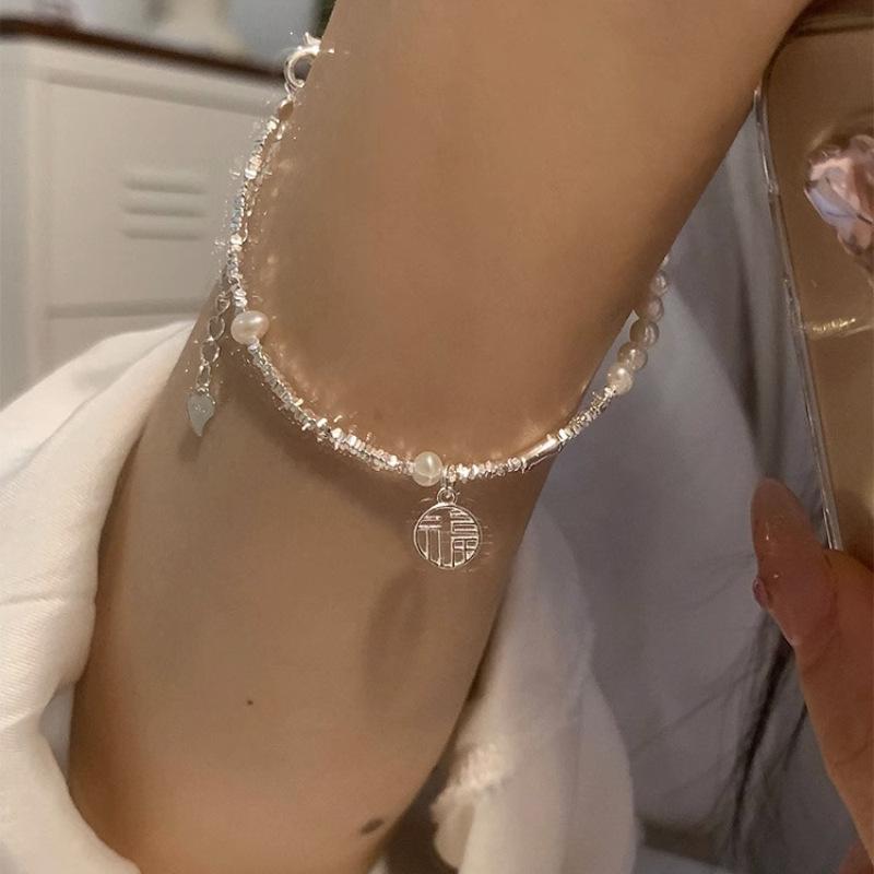 VENTFILLE 925 Sterling Silver Bracelet for Women Girl Pearl Fu Zi Temperament Korean Retro Design Jewelry Gift Dropshipping