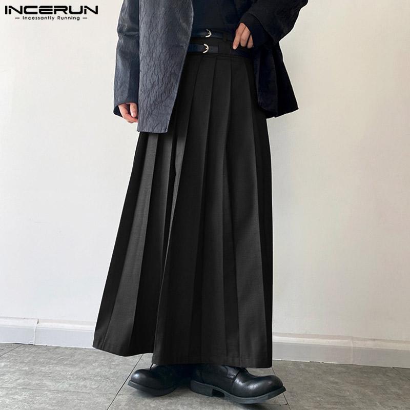 INCERUN Весенние мужские плиссированные свободные длинные юбки