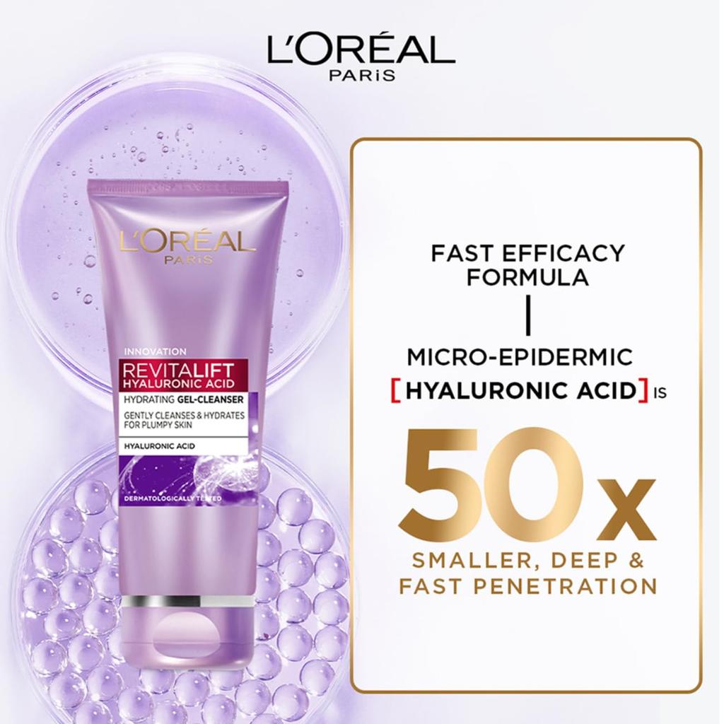 L'Oreal Paris Revitalift Гель-очищающее средство, Для свежей, увлажненной и молодой кожи, Мягкое очищение и увлажнение, Кремовая и мелкодисперсная пена, 100 мл