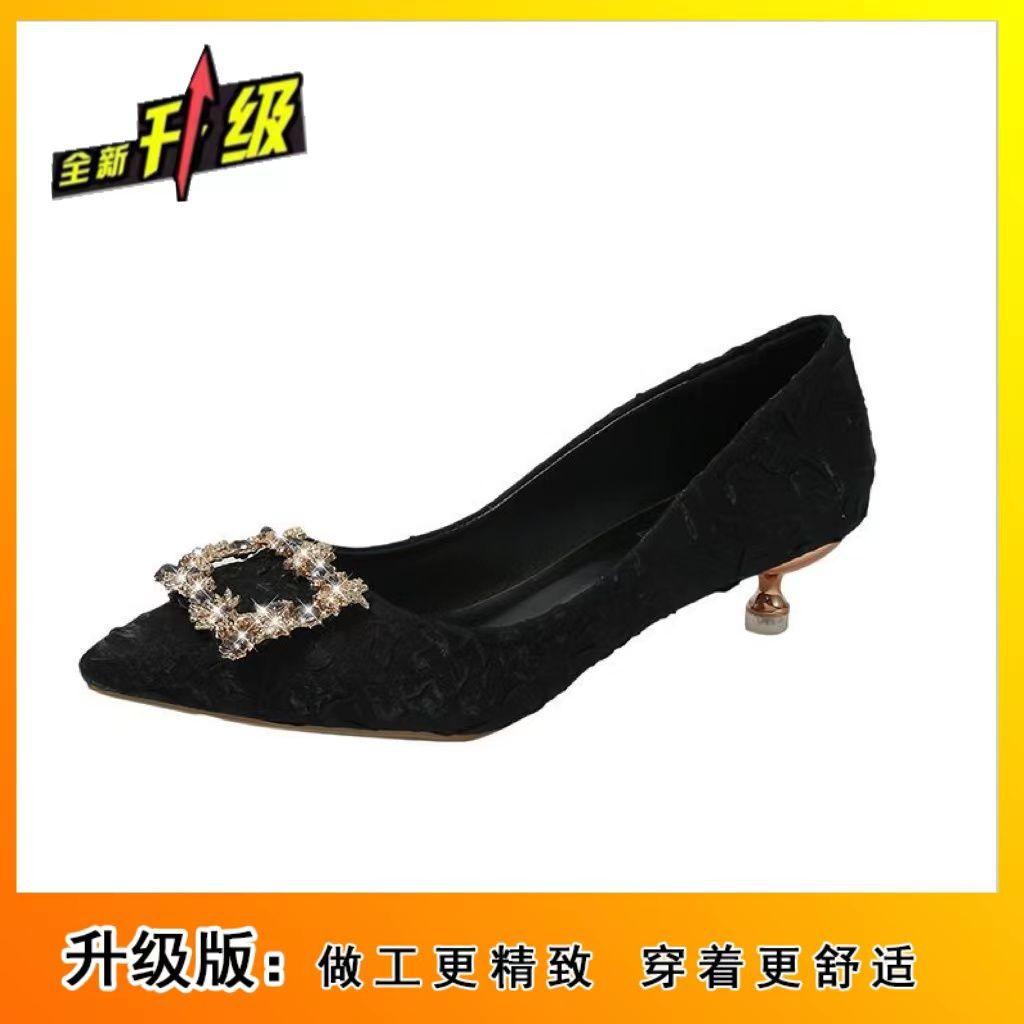 Универсальные туфли-лодочки со стразами см см высокими каблуками женские тонкие каблуки новые остроносые профессиональные маленькие одинарные туфли на среднем каблуке