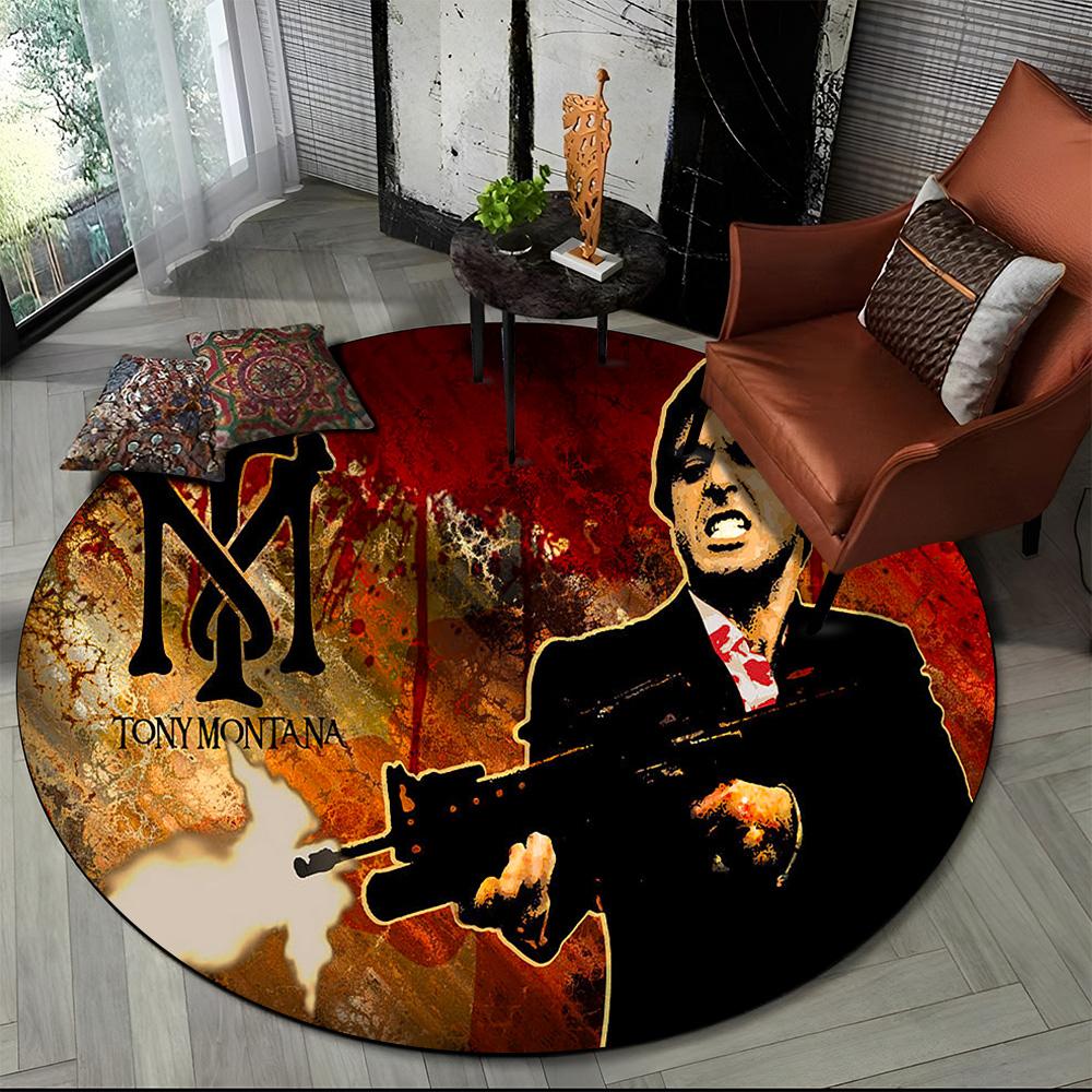 3D Печать Кино Лицо со шрамом Тони HD Круглый Ковер для Гостиной Спальни Детской Игровой Комнаты Декор, Коврик для Питомца Нескользящий Напольный Коврик
