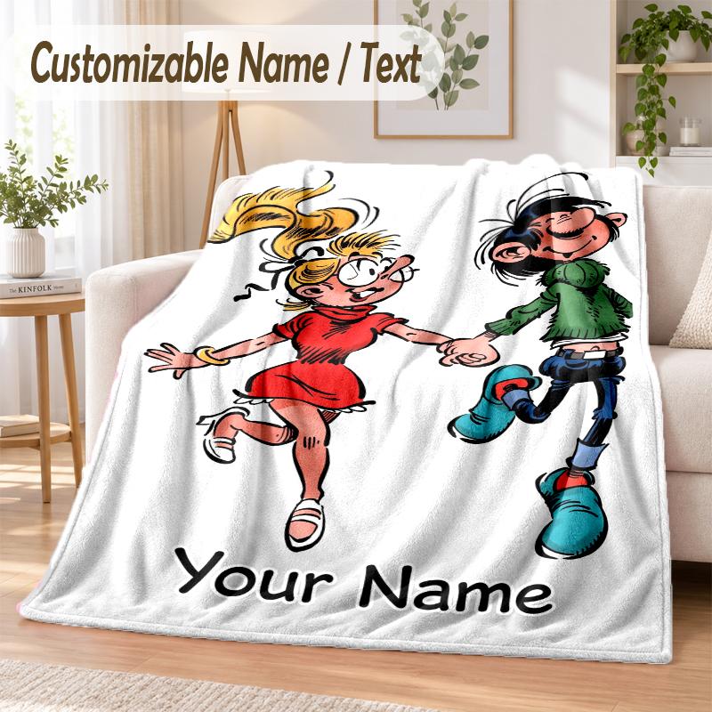 Gaston Lagaffe Custom Name Flannel Throw Blanket Soft Warm for Sofa Bed Indoor Home Use
