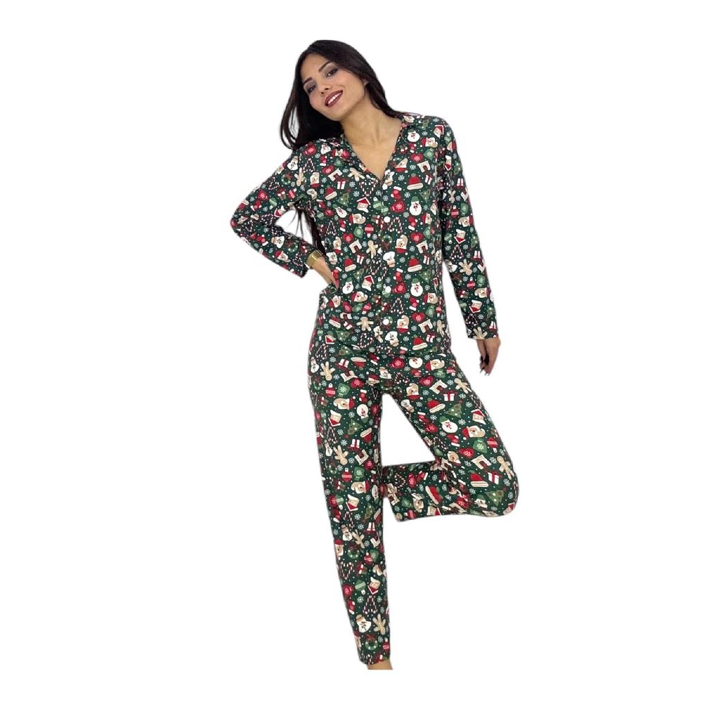 Новогодний зимний пижамный комплект на пуговицах