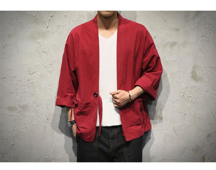 Мужской кардиган с рукавами 7/8 в стиле ретро китайского кимоно, халат Дао, большого размера, ханьфу, пальто Тан