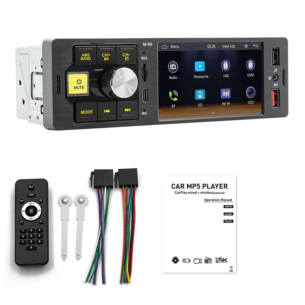 BQCC 4,1-дюймовый автомобильный MP5 Bluetooth-соединение Apple CarPlay и Android Auto MirrorLink FM-радио заднего вида FM60