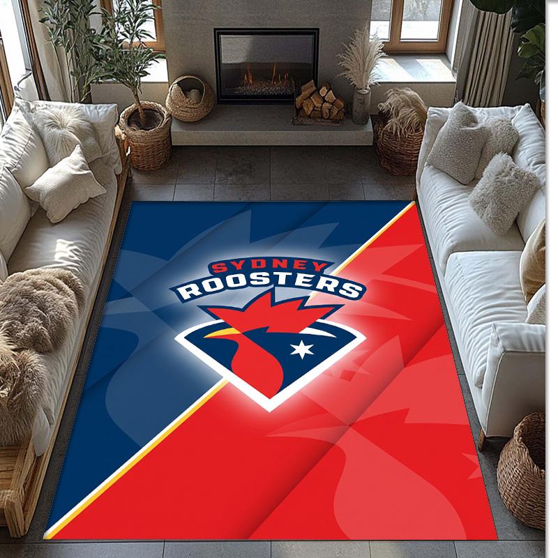 Sydney Roosters Crystal Velvet Carpet Soft Anti?Slip Floor Mat Comfortable Home Living Room Bedroom Decor Rug