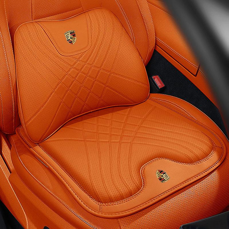 Комплект комфорта для автомобиля Porsche: Подголовник, поясничная поддержка и подушка сиденья для комфорта шеи и спины в Cayenne, Macan, Panamera, 718 и Taycan.