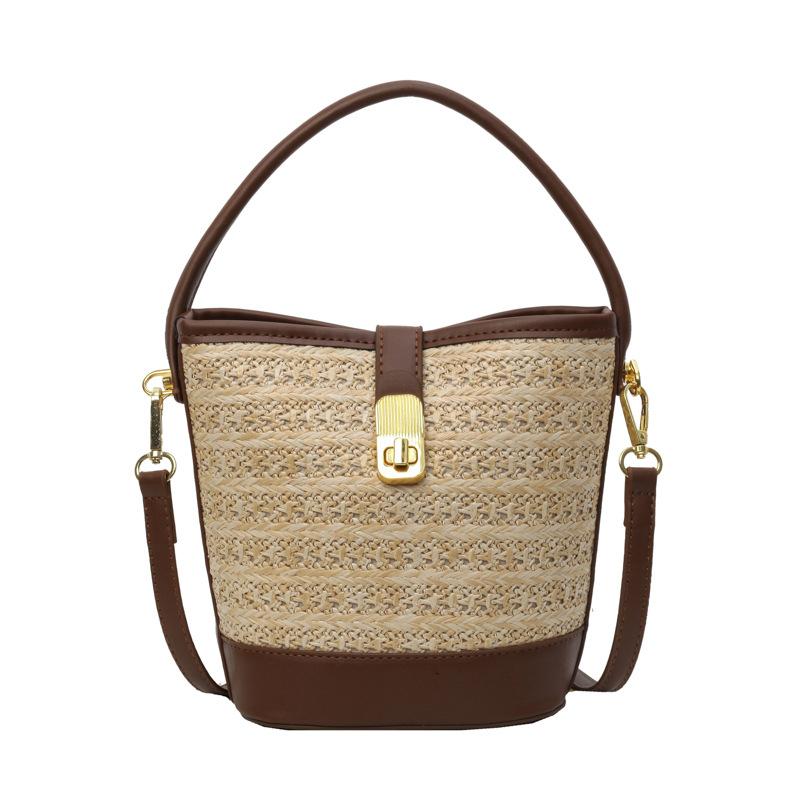 Korean Ins Casual Woven Straw Bag 2025 New Lazy Wind Vacation Fashion Portable Messenger Bucket Bag