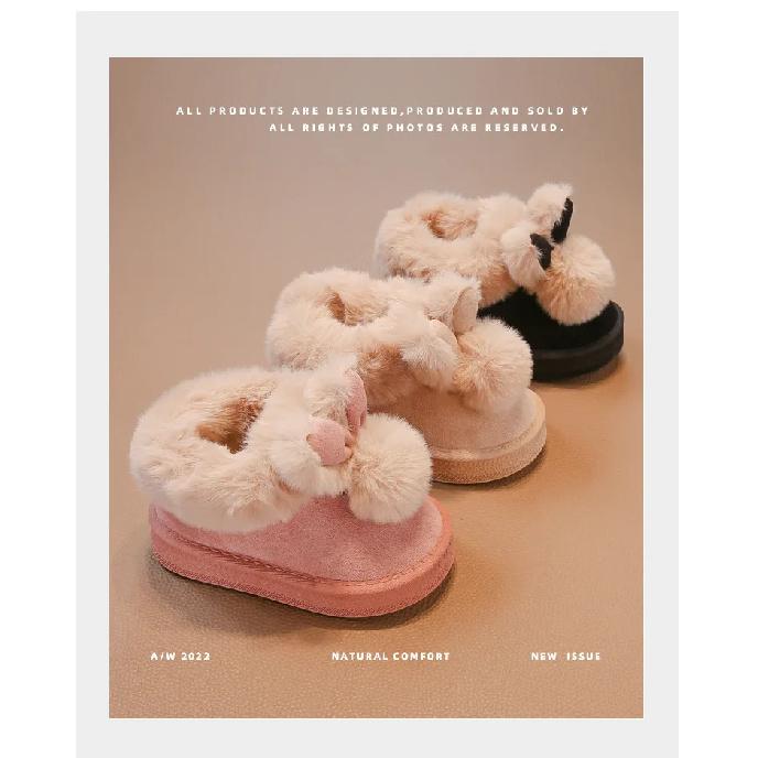 Rabbits Ears Boots Girls Suede Leather Winter Boots Warm Fur Winter Shoes for Girl Bow Band Baby Snow Footwear Kids Boots