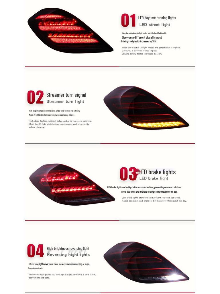 LED Flowing Turn Signal Taillight for 13-16 Mercedes-Benz S-Class W222