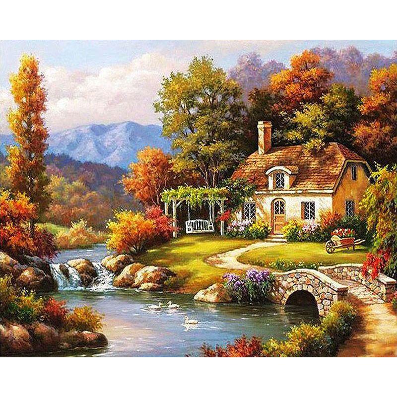 Full Drill Round Diamond Painting 5d Landscape Diy Diamond Embroidery For Adults Home Decoration
