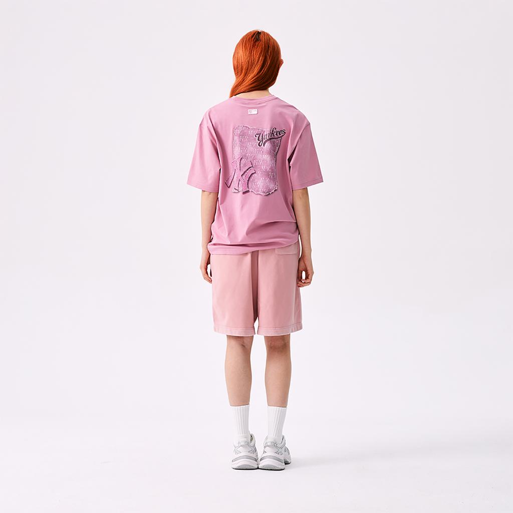 New MLB MONOGRAM Collection New York Yankees SS25 T Shirt Unisex All Over Print Pink 3ATSM1053-50PKP
