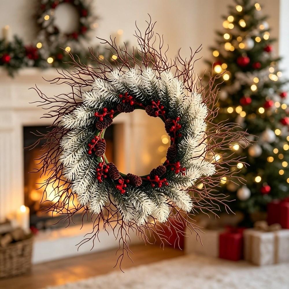 Red Berries Christmas Wreath Pinecones Christmas Decorations Xmas Ornament Wall Hanging Decor