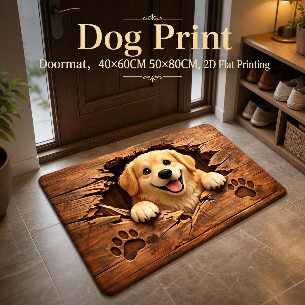 Quick-dry Bathroom Floor Mat Non-slip Absorbent Rug Cute Dog Print Doormat Entryway