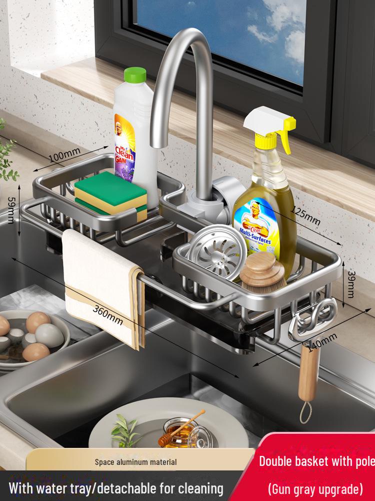 Kitchen Sink Drain Basket and Storage Rack for Dishwashing Essentials