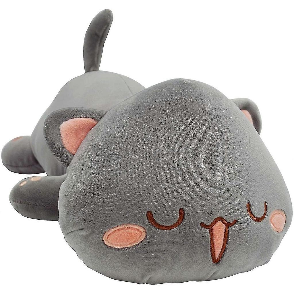 Cute kitten plush toy, 50 cm plush animal pet kitten soft anime cat plush childrens pillow (gray squinted)
