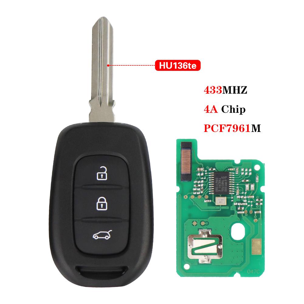 Remote Car Key For Renault Clio 4 Duster Sandero Symbol Kwid Dacia Logan Lodgy Dokker Trafic Master 433MHz 4A Chip No Logo Blade