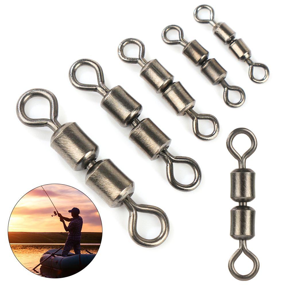 4# 6# 8# 10# Stainless Steel Heavy Duty Ball Bearing Barrel Fishing Swivel Connector Double Rolling