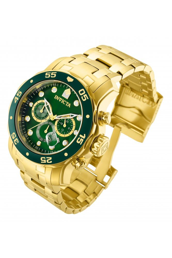 Часы Pro Diver Quartz 48 мм корпус золотой ремешок из нержавеющей стали зеленый циферблат 75 [Invicta] мужские [Товар]