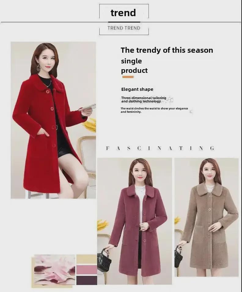 Imitation Lambskin Mid-Length Winter Coat for Women, 2022 Korean Style, Large Sizes Available