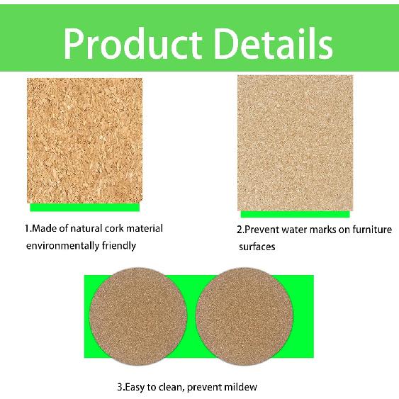 8PCS 3.5”/90mm Cork Coasters, Round Absorbent Drink Coasters for Coffee Table Protection, 0.15" Thick Natural Cork Mat for Hot Cups Home Office Bar