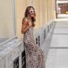 Женское летнее цельное платье в стиле бохо с леопардовым принтом и открытой спиной