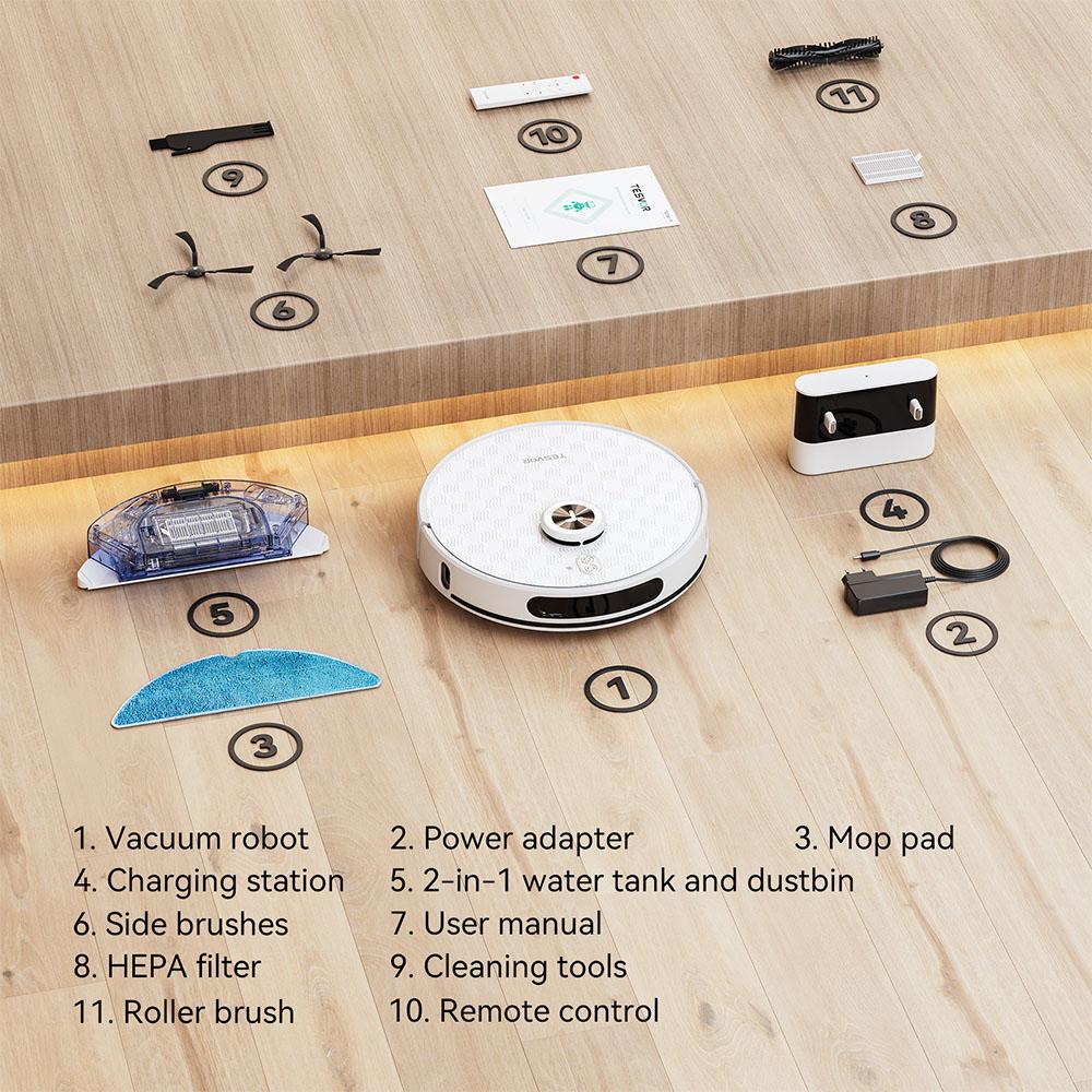 Tesvor S8 Pro 2 In 1 Robot Vacuum Cleaner with Wiping Function, 6000Pa Suction, LiDAR Navigation, 240min Running Time, APP/Alexa Control