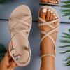 New Woven Flat Sandals with Elastic Bands, Lightweight, Solid Color, Comfortable Beach Sandals